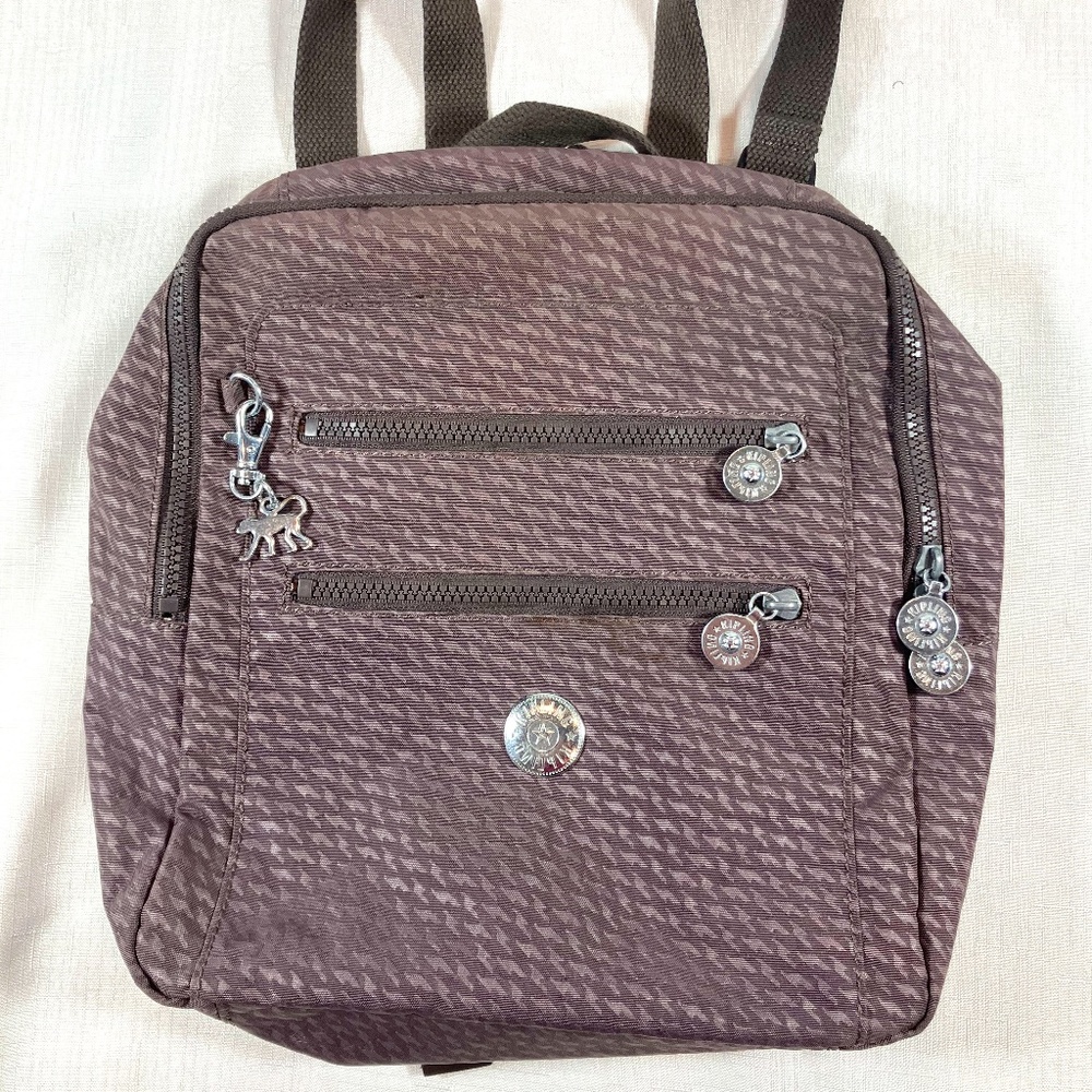 Kipling Backpack, Taupe Houndstooth Pattern, EUC